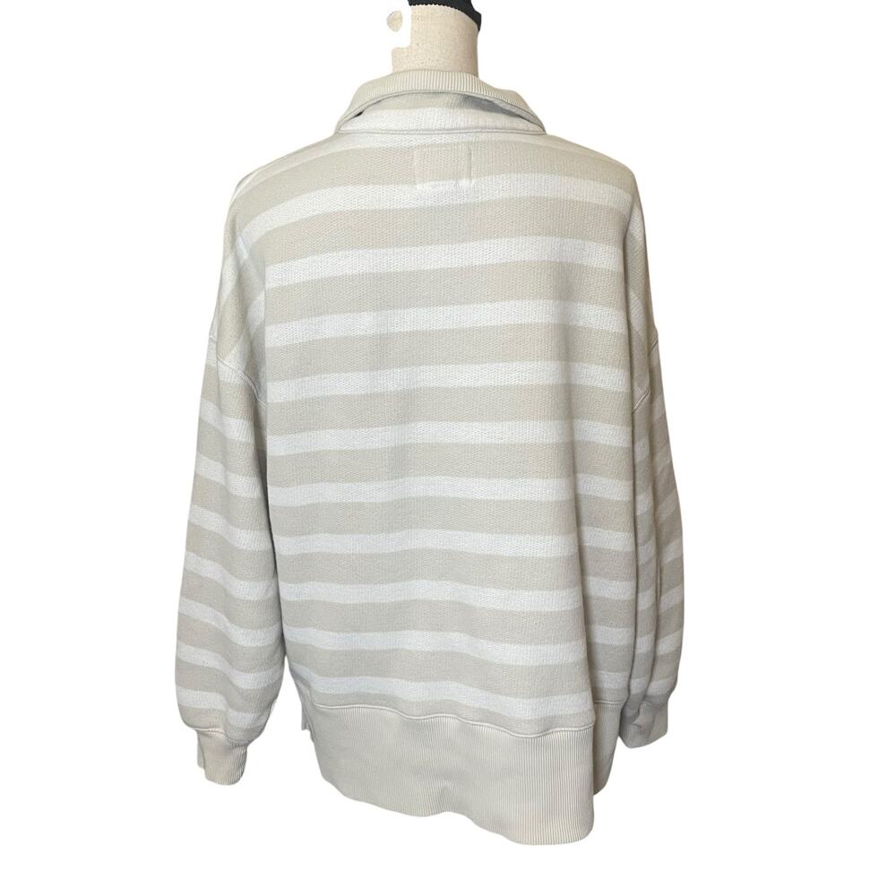 AE Big Hug Henley Sweatshirt Striped Neutral Oversized Small Cozy - Picture 8 of 13